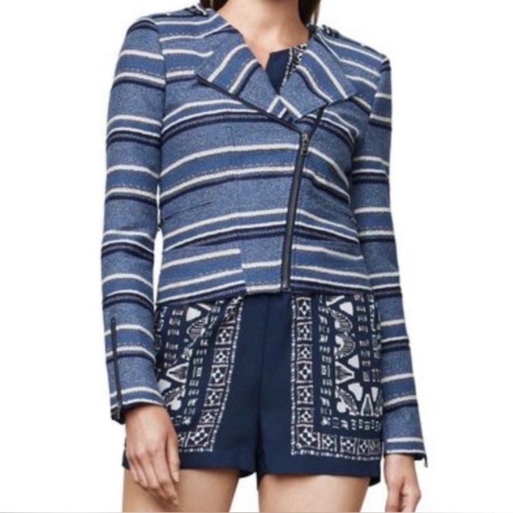 NWT *BCBG MAXAZRIA Novak Striped Textured Moto Blazer Jacket Cotton Blend Sz XXS